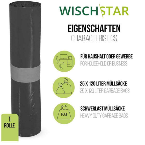 Müllsack Müllbeutel BRILLANT A, 120 l,  schwarz