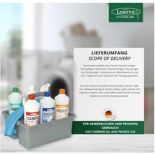 Lorito Reinigungsmittel Set-Box im Tragekorb für alle Bereiche