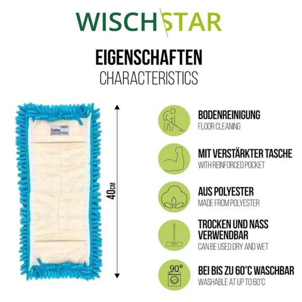 Wisch-Star Microfasermopp Chenille "Calito" Mikrofasermopp Wischmopp blau 40 cm