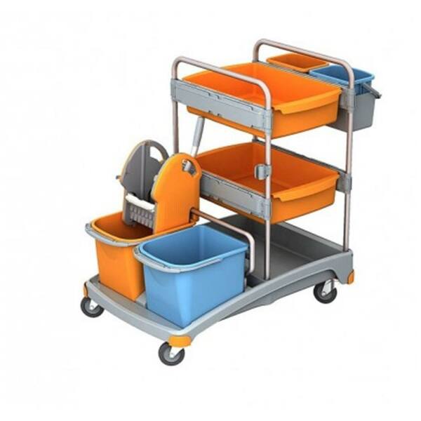 Splast Systemwagen TSS-0012 2x20 L, 2xtiefe Kunststoffwane und 2x6 L Eimer mit Korb