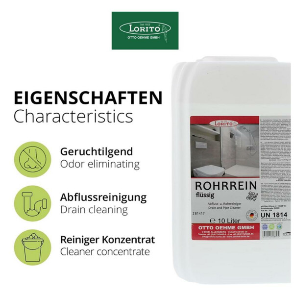 Lorito Rohrrein 354 10 L flüssig Abflussreiniger Rohrreiniger Rohreinigungsmittel