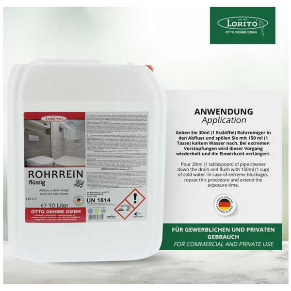 Lorito Rohrrein 354 10 L flüssig Abflussreiniger Rohrreiniger Rohreinigungsmittel